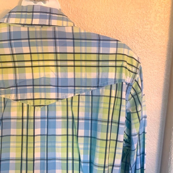 ÁNGEL RANCH plaid western shirt, blue/green, pretty pearl snaps. Size L - Picture 5 of 15